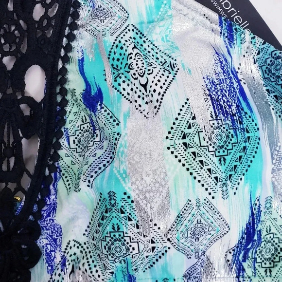 Ambrielle Bra Swimwear Sz Large High Neck Lace Pattern Halter Strap Geometric - Picture 10 of 16